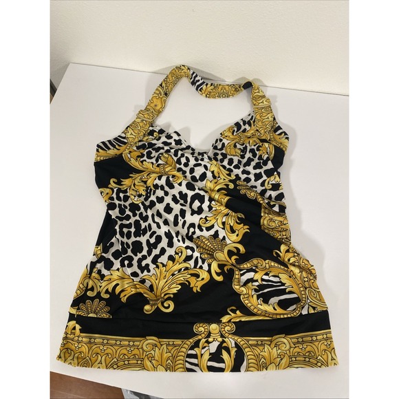 Cache Y2K Halter Top Shirt Women's XS Black Yellow Stretch NWT B2 - Picture 1 of 4